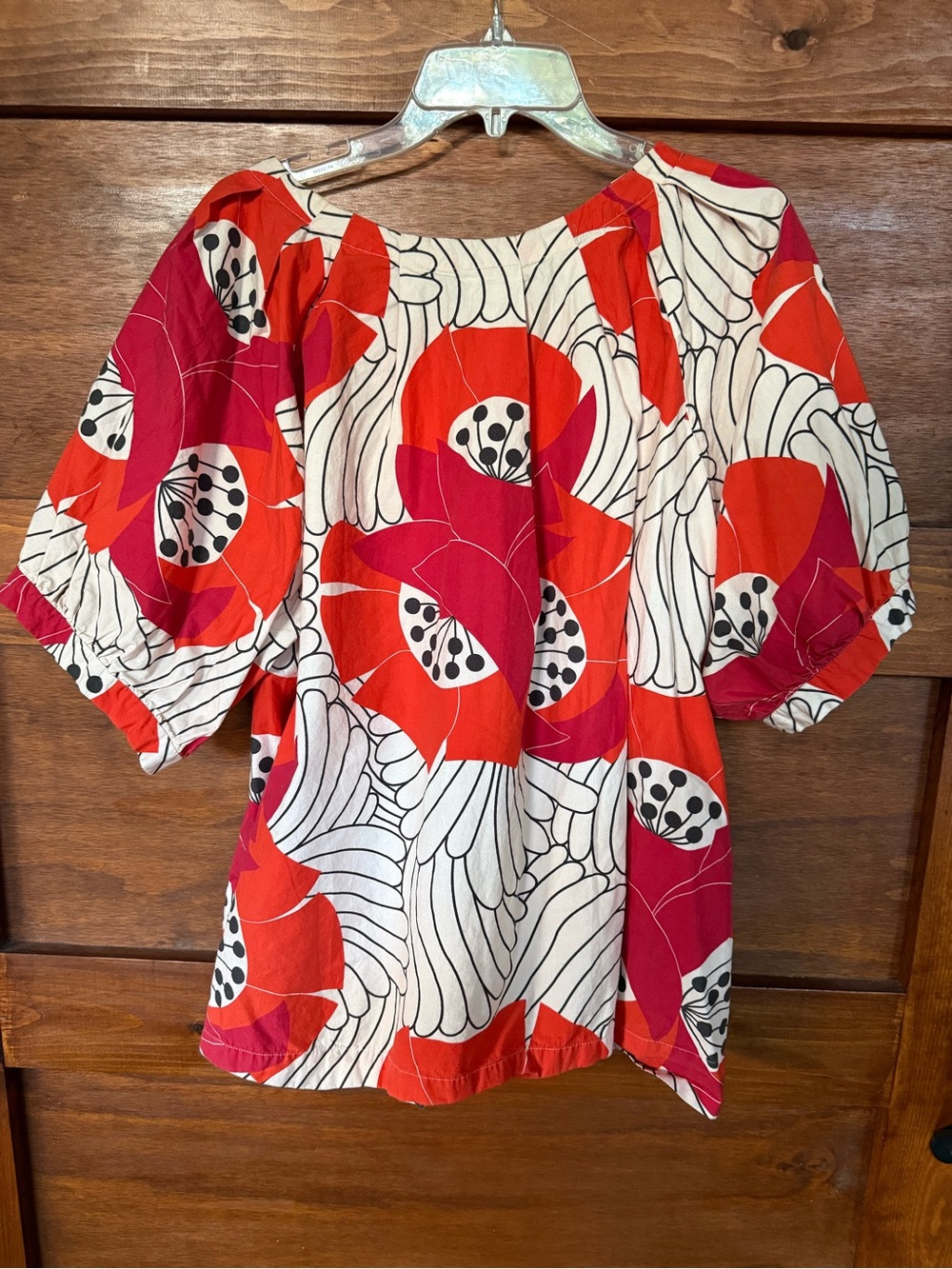 Frances Valentine Red & White Floral Puff-Sleeve Tunic - Picture 2 of 5